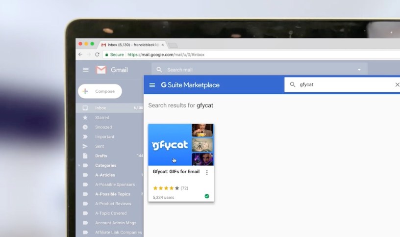 gfycat gmail add on allows you to add animated gifs to your email messages